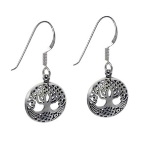 Sterling Silver Tree of Life Round Dangles